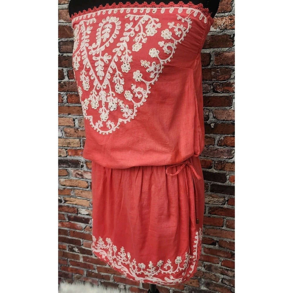 CYNTHIA ROWLEY Swim CoverUp Dress L Strapless Sequin Embroidered‎ Boho Cottage - Picture 3 of 15